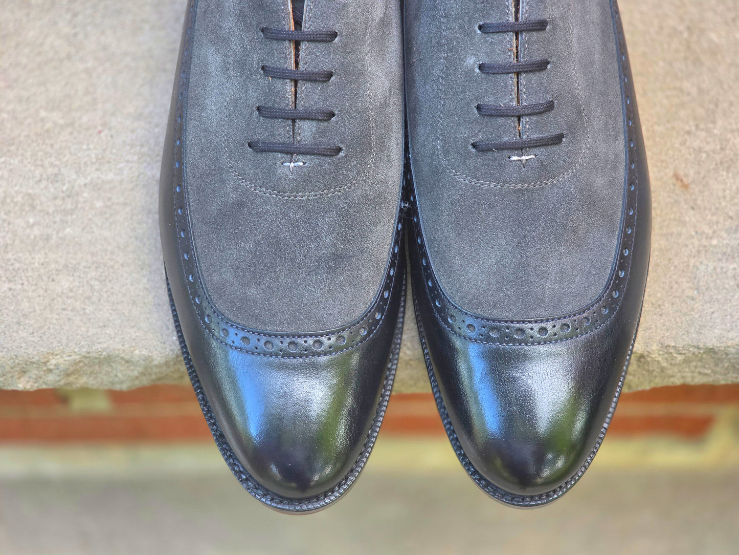 J.FitzPatrick - Longwing Oxford - Navy Museum Calf/Grey Suede - US 7.5