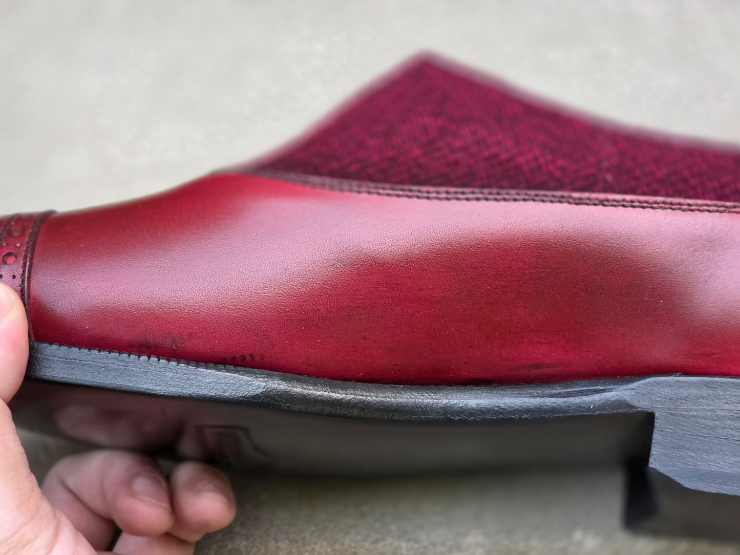 J.FitzPatrick - Button Shoes - Burgundy Calf/Tweed - US 7.5