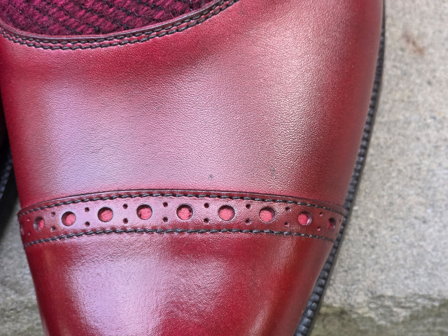 J.FitzPatrick - Button Shoes - Burgundy Calf/Tweed - US 7.5