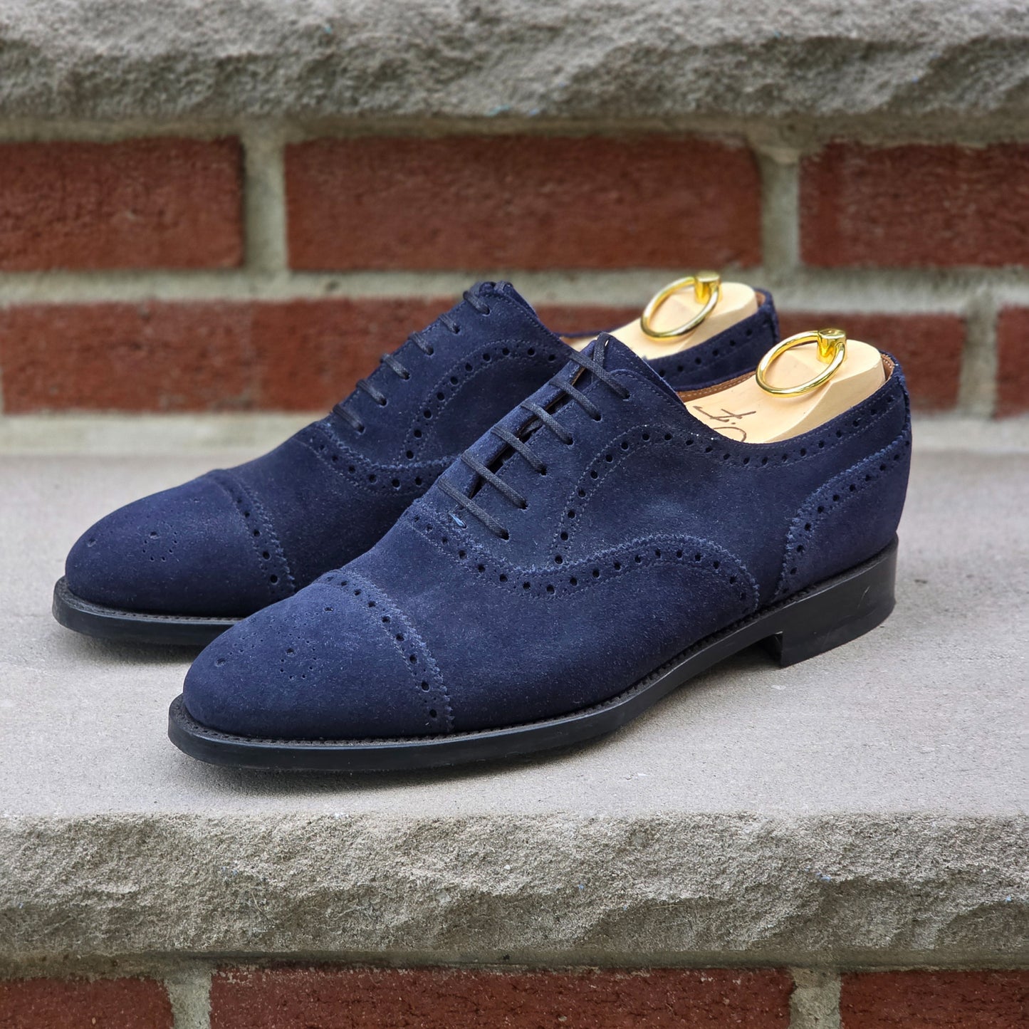 J.FitzPatrick - Semi Brogue Oxford - Navy Suede - US 7.5
