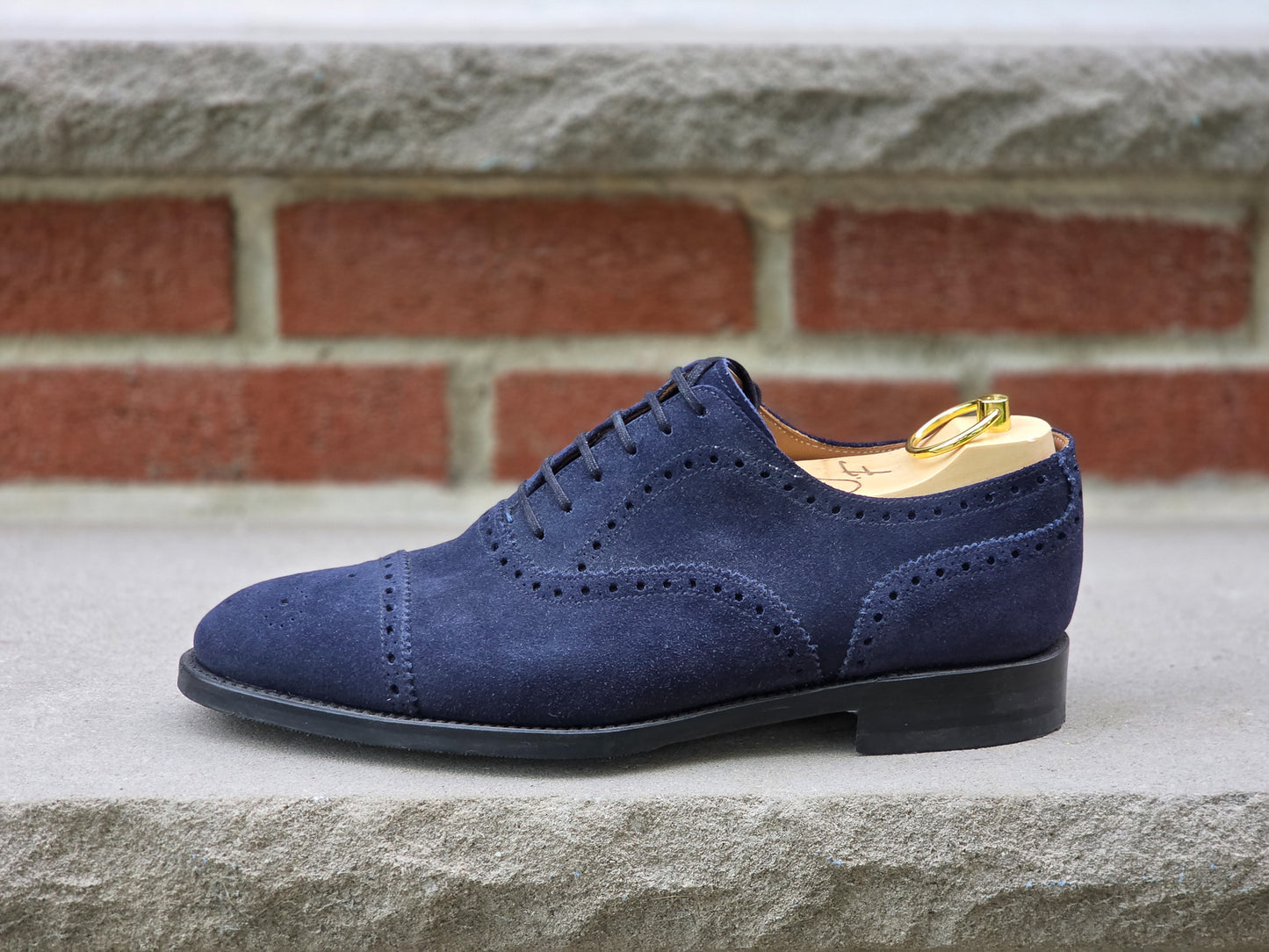 J.FitzPatrick - Semi Brogue Oxford - Navy Suede - US 7.5