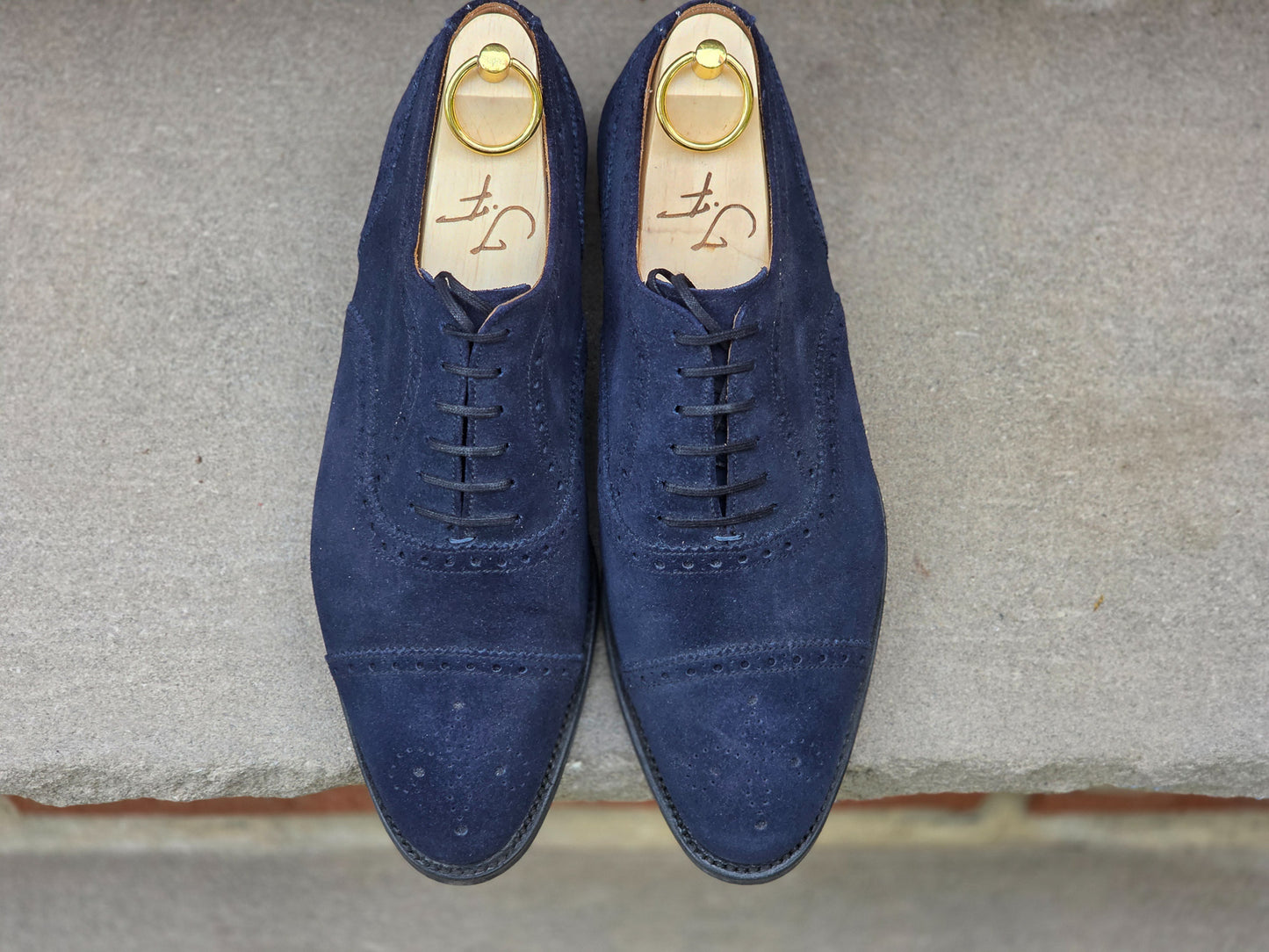 J.FitzPatrick - Semi Brogue Oxford - Navy Suede - US 7.5