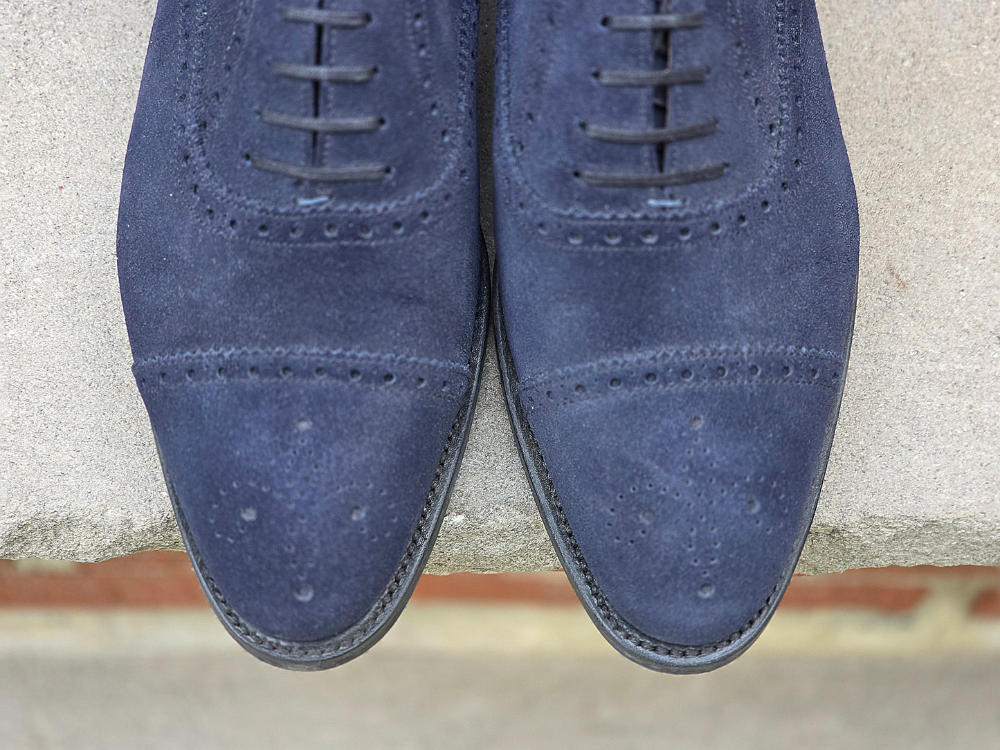 J.FitzPatrick - Semi Brogue Oxford - Navy Suede - US 7.5