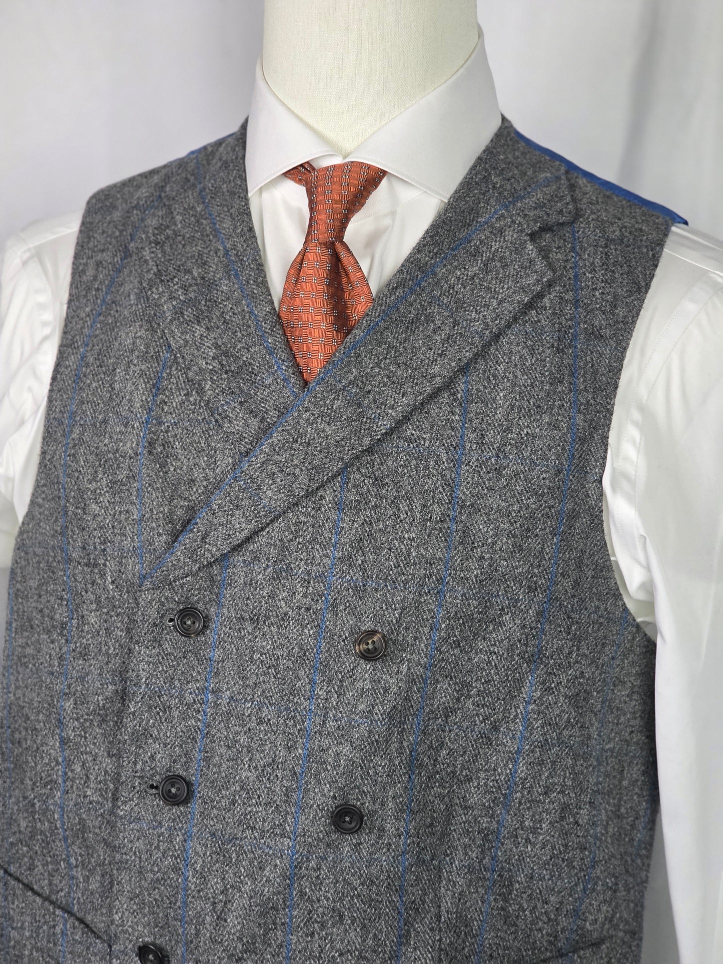 Bespoke - Double Breasted Waistcoat - Grey Windowpane