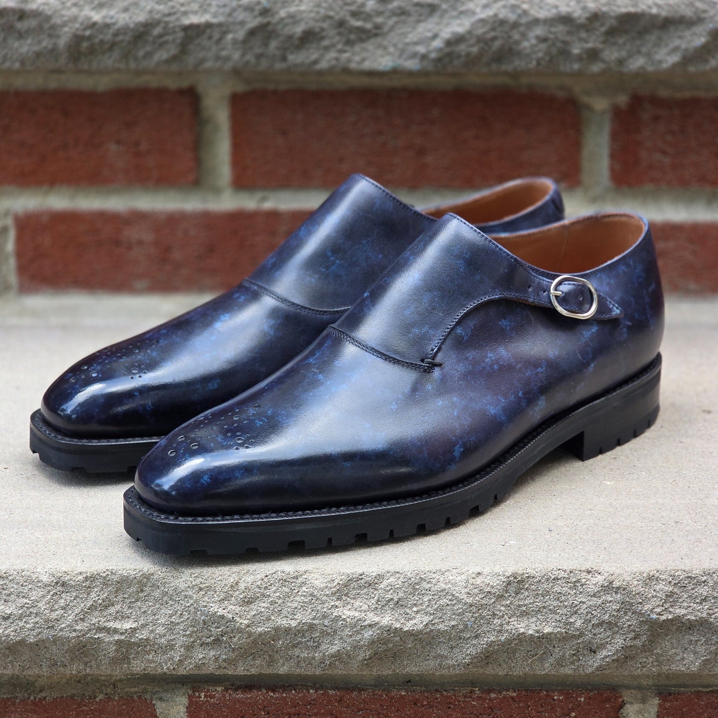 J.FitzPatrick - Single Monk Strap - Navy Marble Patina - US 9