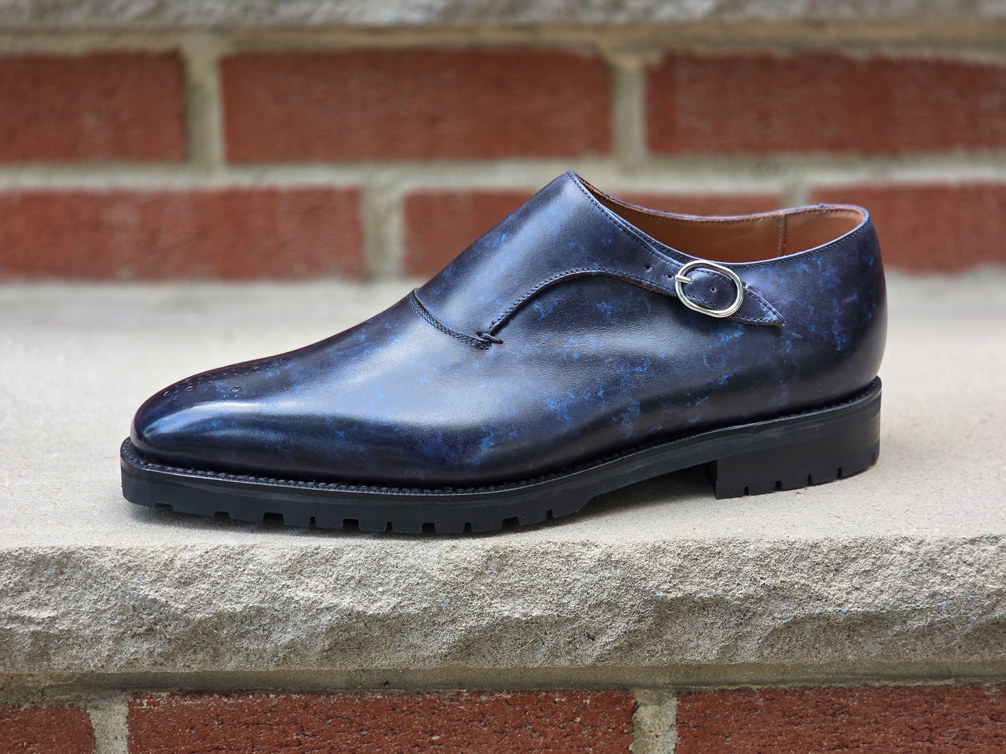 J.FitzPatrick - Single Monk Strap - Navy Marble Patina - US 9