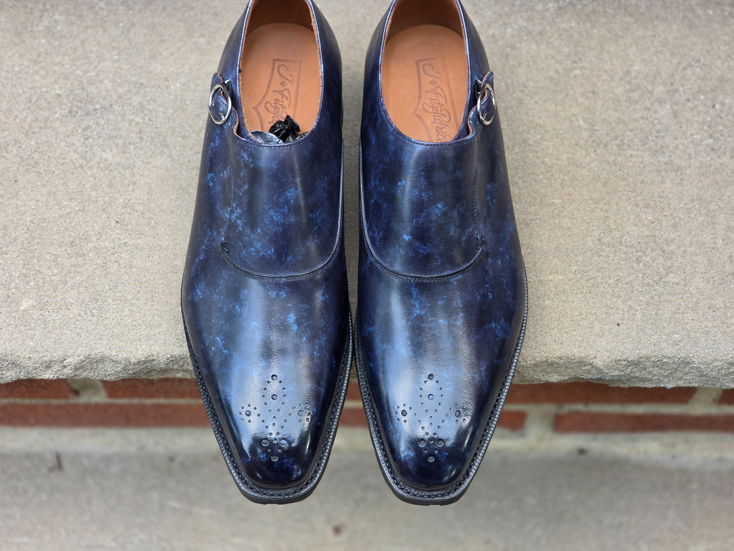 J.FitzPatrick - Single Monk Strap - Navy Marble Patina - US 9
