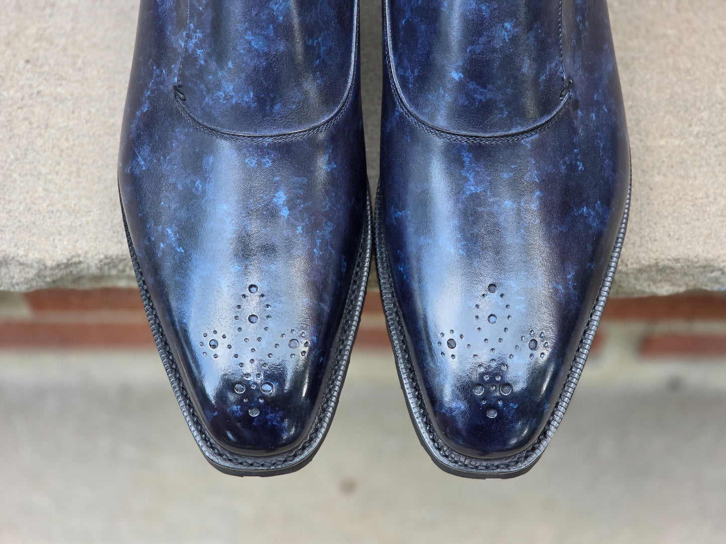 J.FitzPatrick - Single Monk Strap - Navy Marble Patina - US 9