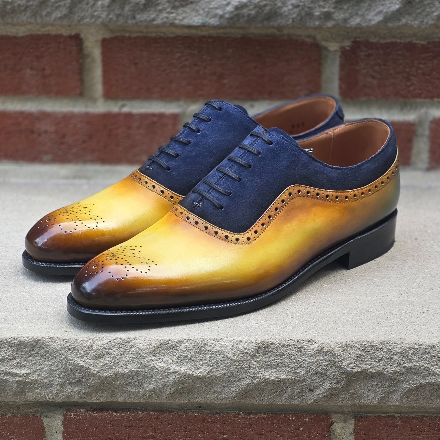 J.FitzPatrick - Adelaide Oxford - Custom Yellow Patina / Navy Suede - US 9