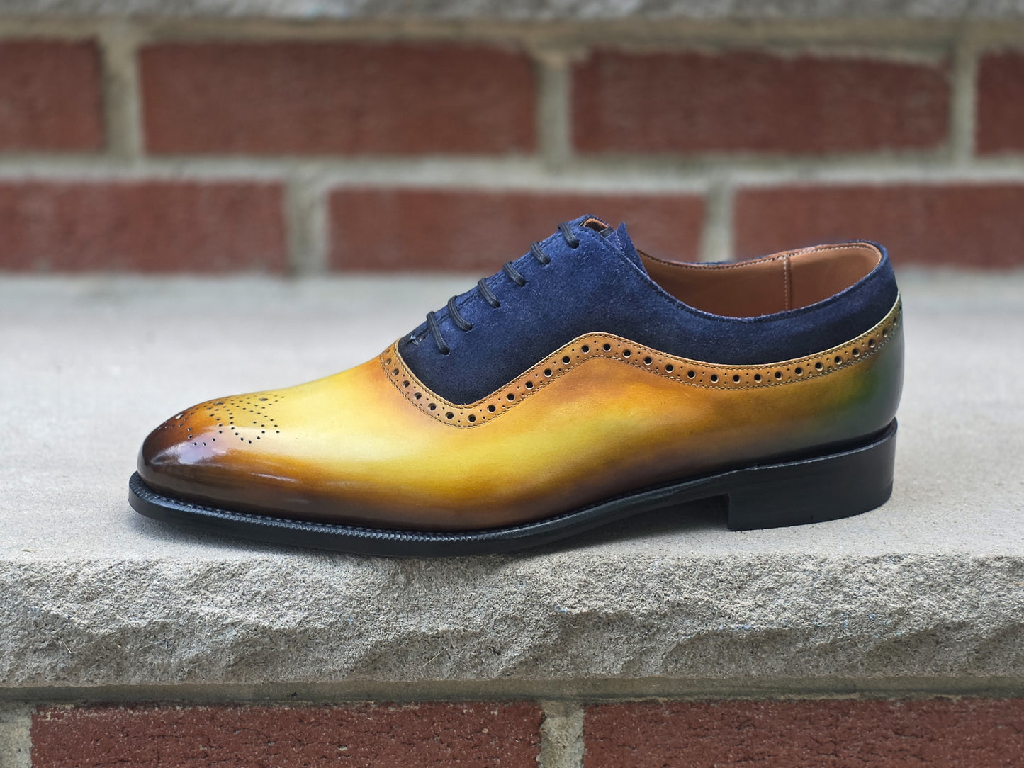 J.FitzPatrick - Adelaide Oxford - Custom Yellow Patina / Navy Suede - US 9