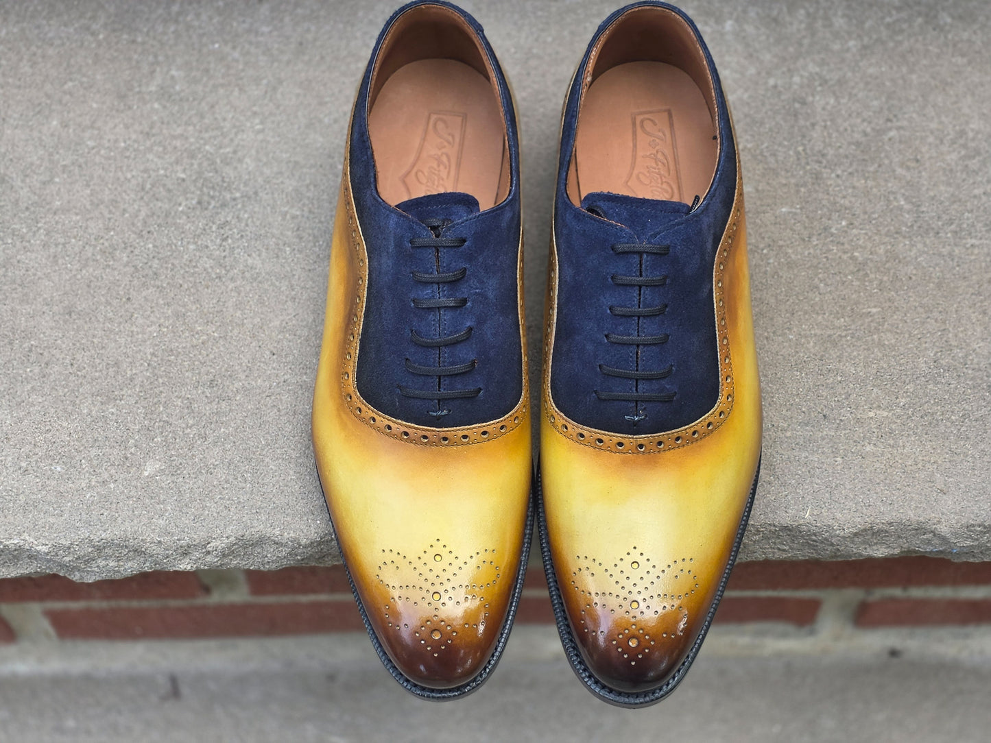 J.FitzPatrick - Adelaide Oxford - Custom Yellow Patina / Navy Suede - US 9