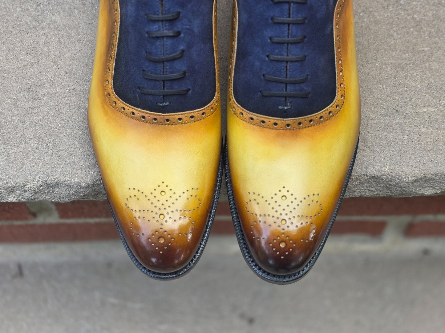 J.FitzPatrick - Adelaide Oxford - Custom Yellow Patina / Navy Suede - US 9
