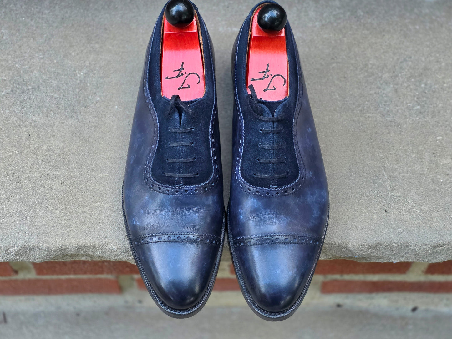 J.FitzPatrick - Adelaide Oxford - Navy Marble Patina / Navy Suede - US 7.5