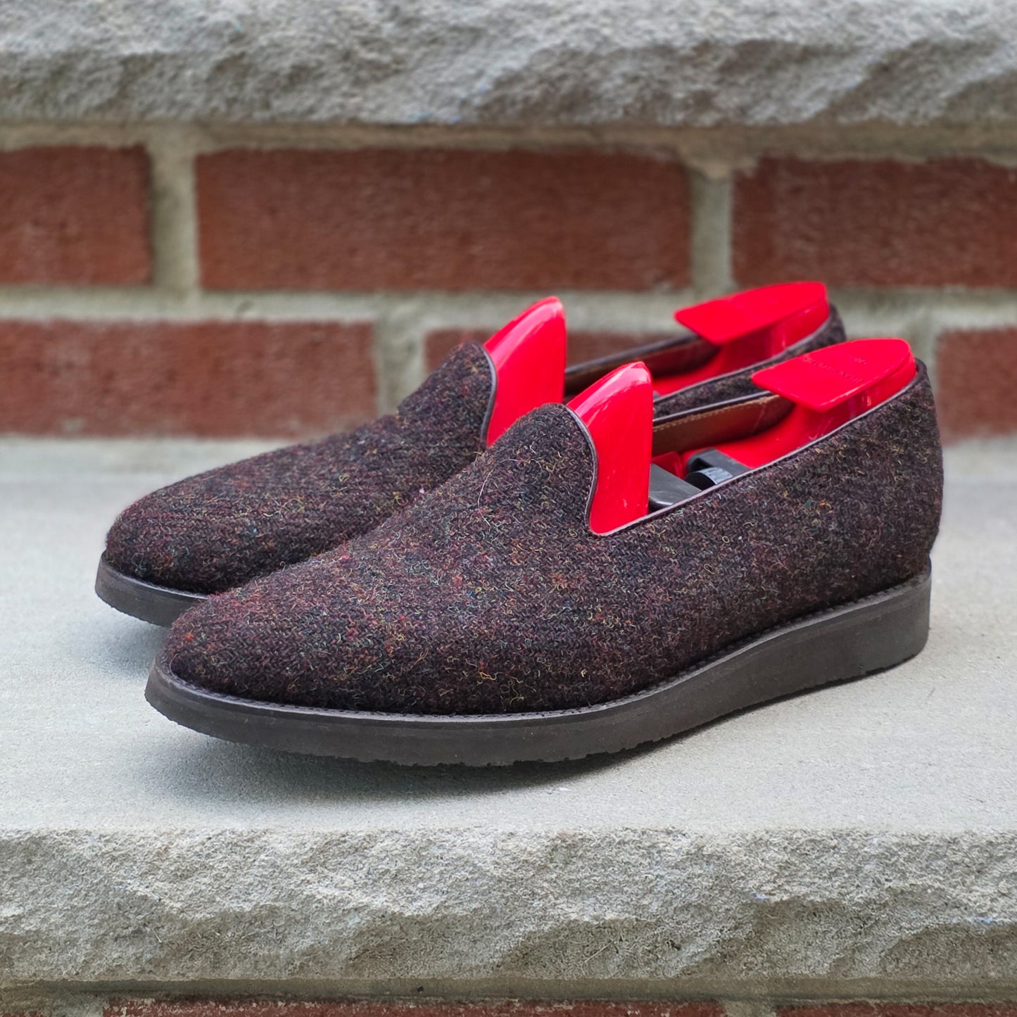 J.FitzPatrick - Whole Cut Loafers - Burgundy Medley Tweed - US 8