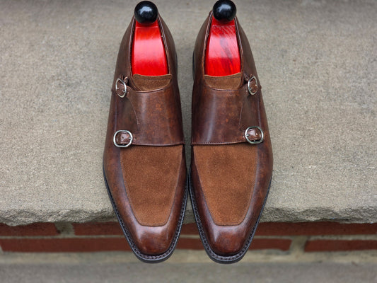 J.FitzPatrick - Double Monk Strap - Copper Marble Patina / Snuff Suede - US 7.5