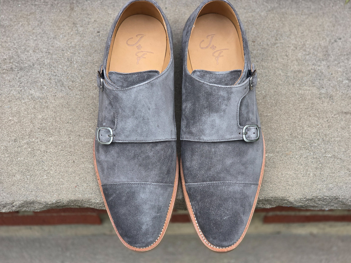 J.FitzPatrick - Double Monk Strap - Storm Suede - US 7.5