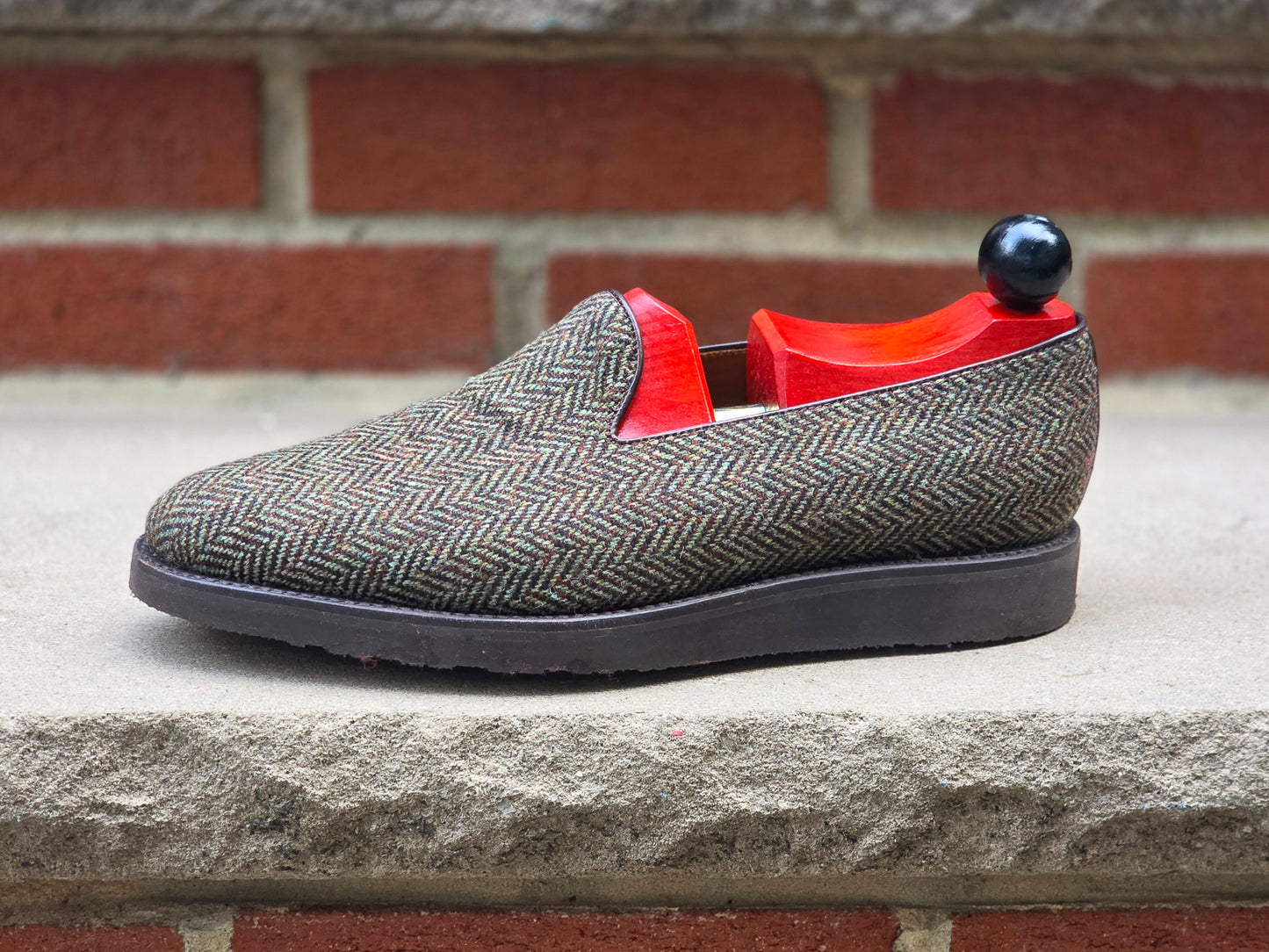 J.FitzPatrick - Whole Cut Loafers - Green Herringbone Tweed - US 8