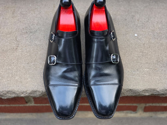 J.FitzPatrick - Double Monk Strap - Black Calf - Rubber Sole - US 7.5