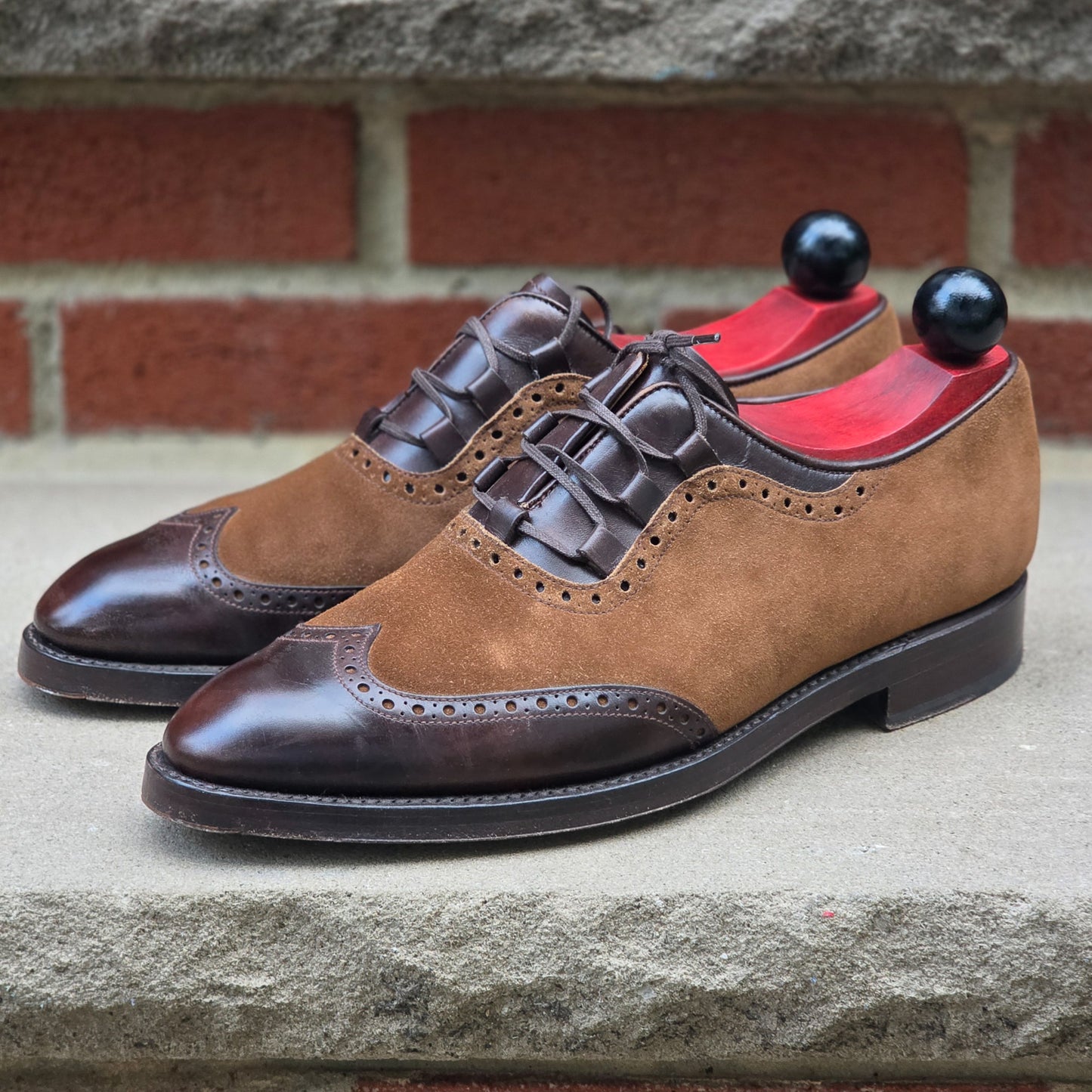 J.FitzPatrick - Ghillie Brogue Oxford - Dark Brown Museum Calf / Snuff Suede - US 7.5
