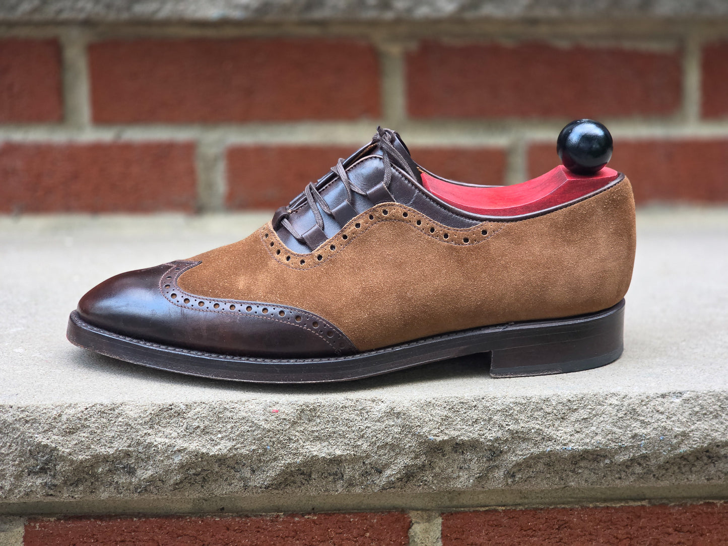 J.FitzPatrick - Ghillie Brogue Oxford - Dark Brown Museum Calf / Snuff Suede - US 7.5