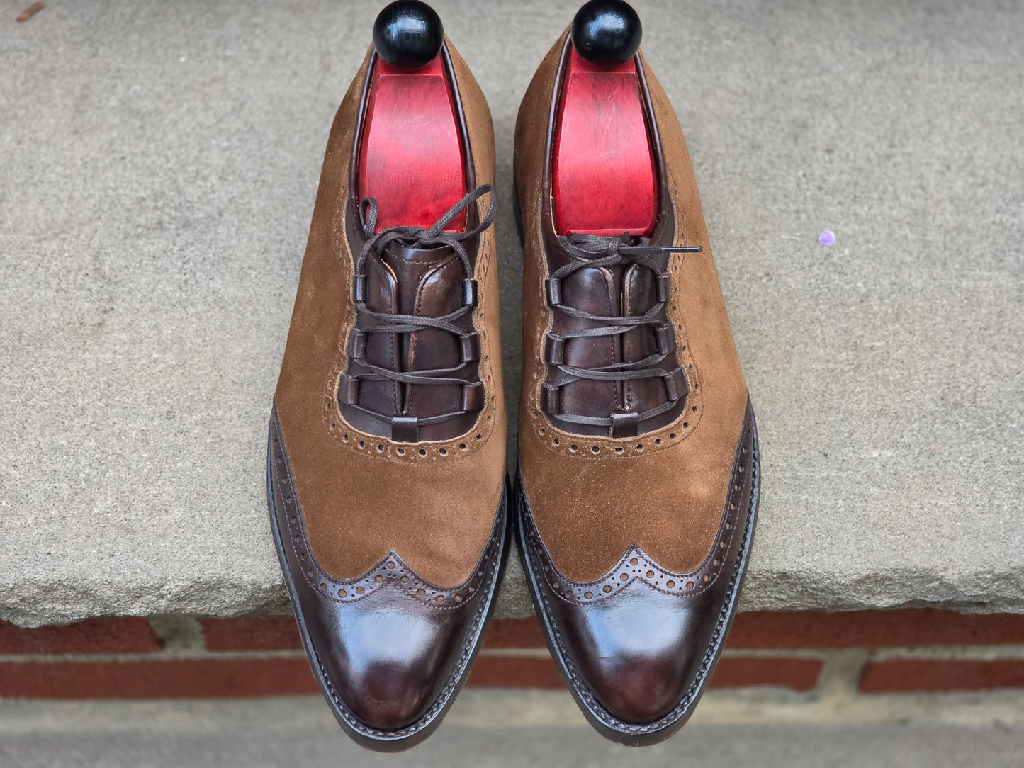 J.FitzPatrick - Ghillie Brogue Oxford - Dark Brown Museum Calf / Snuff Suede - US 7.5