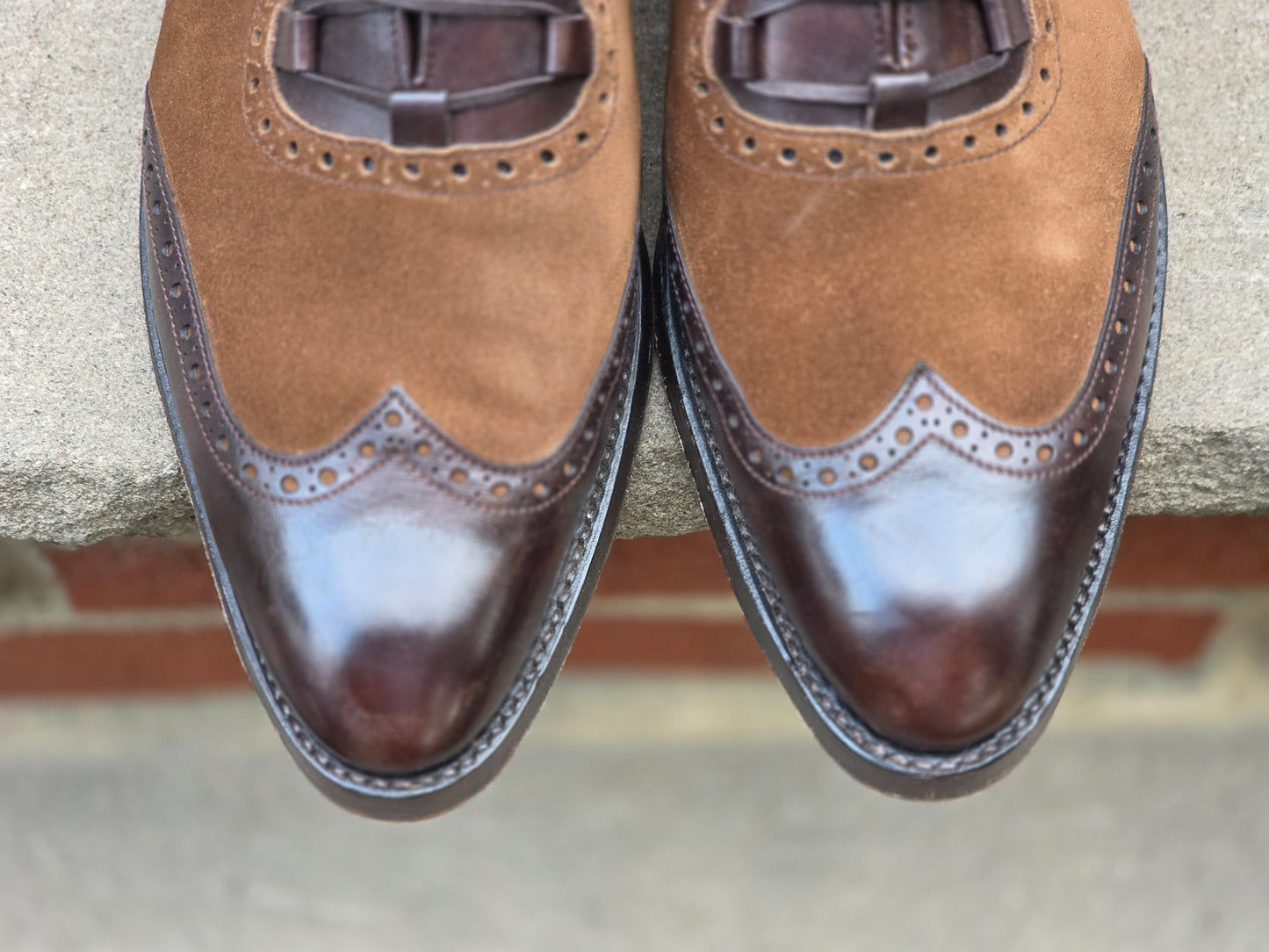 J.FitzPatrick - Ghillie Brogue Oxford - Dark Brown Museum Calf / Snuff Suede - US 7.5