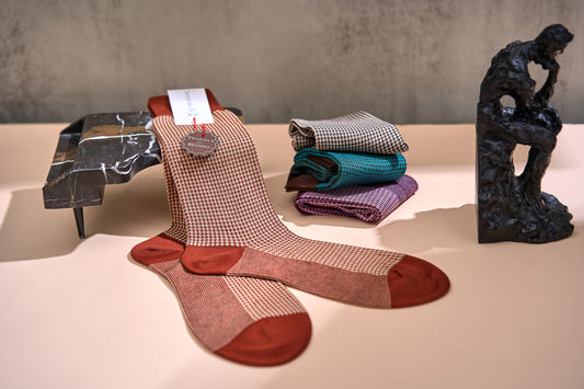 Twinkima.G - Houndstooth Socks - Rust/Beige (Mid-Calf)