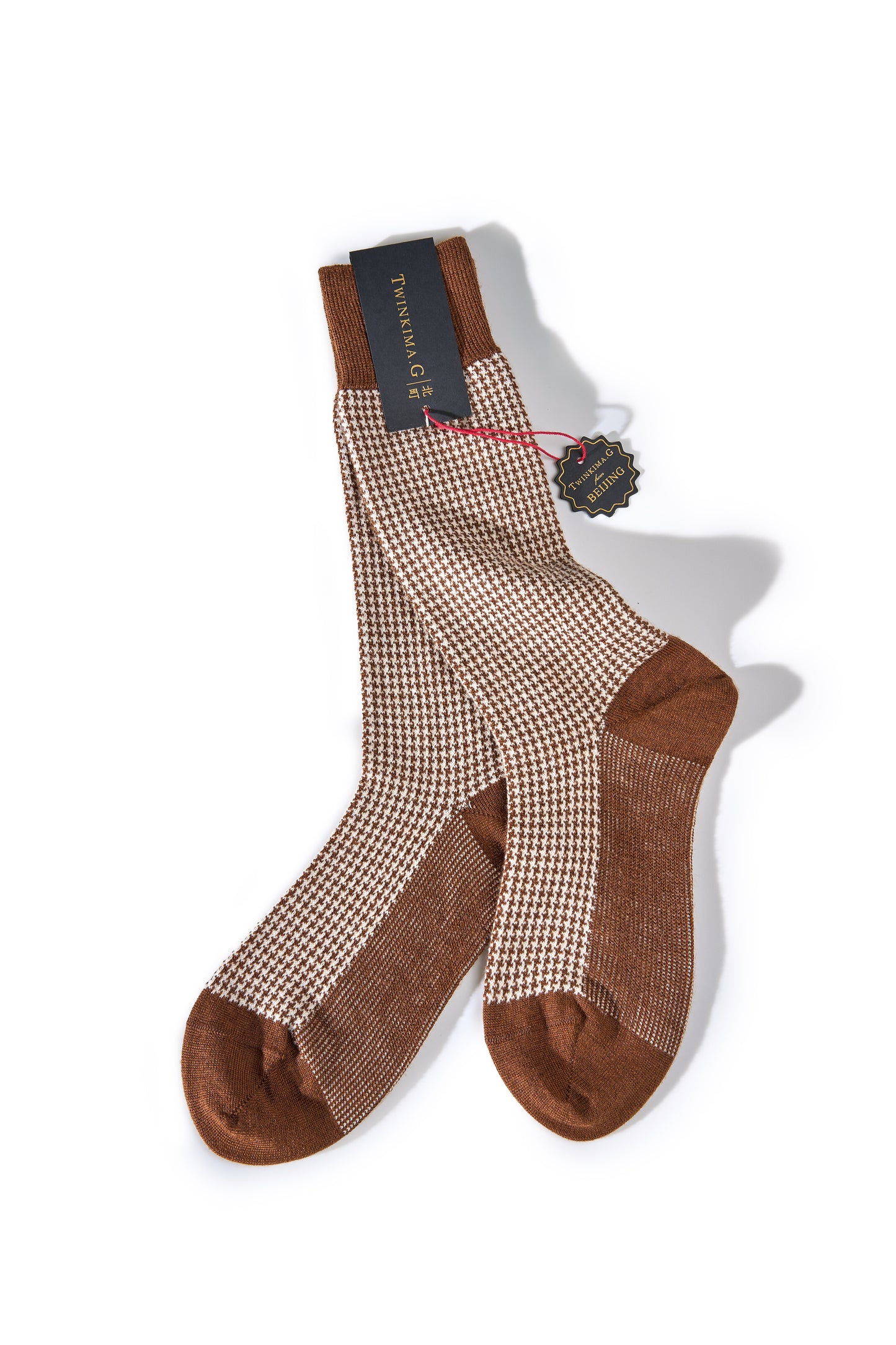 Twinkima.G - Cashmere Blend Socks - Brown/Pearl (Mid-Calf)