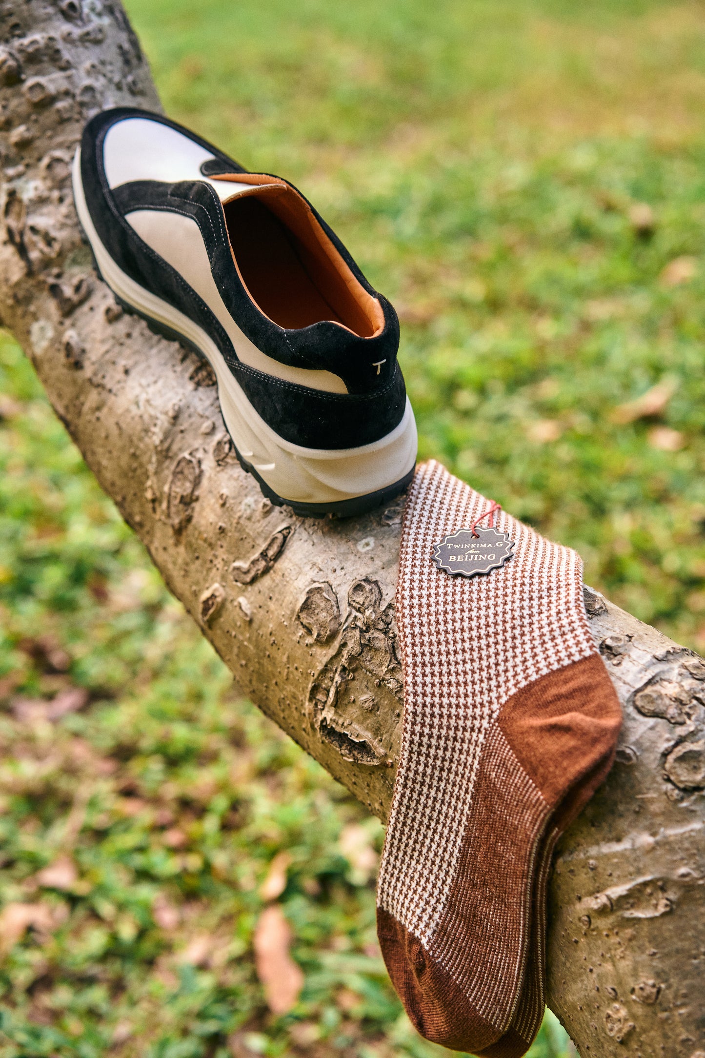 Twinkima.G - Cashmere Blend Socks - Brown/Pearl (Mid-Calf)