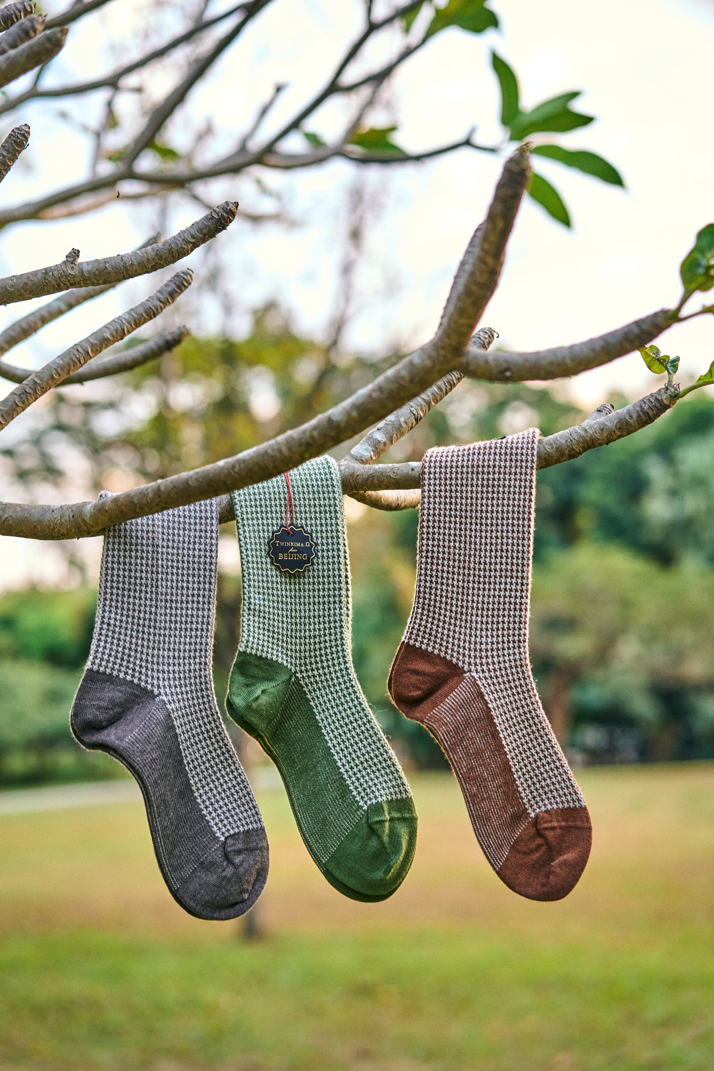 Twinkima.G - Cashmere Blend Socks - Brown/Pearl (Mid-Calf)