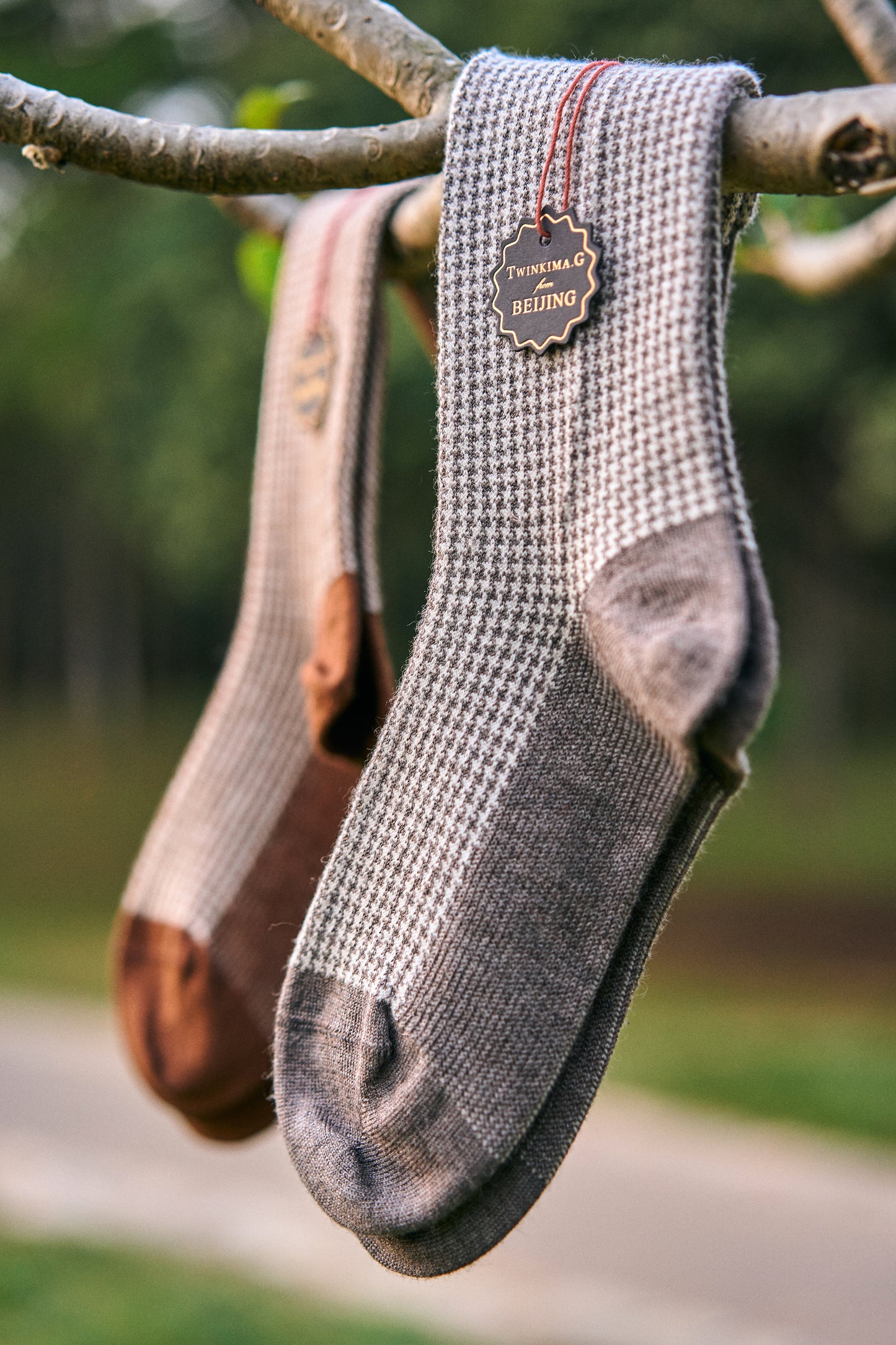 Twinkima.G - Cashmere Blend Socks - Grey/Pearl (Mid-Calf)