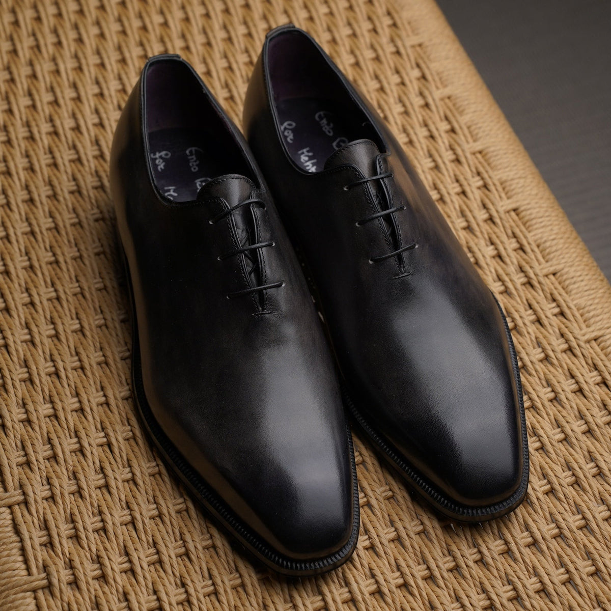 Enzo Bonafe - 3 Eyelet Wholecut Oxford - Greyish Black Calf