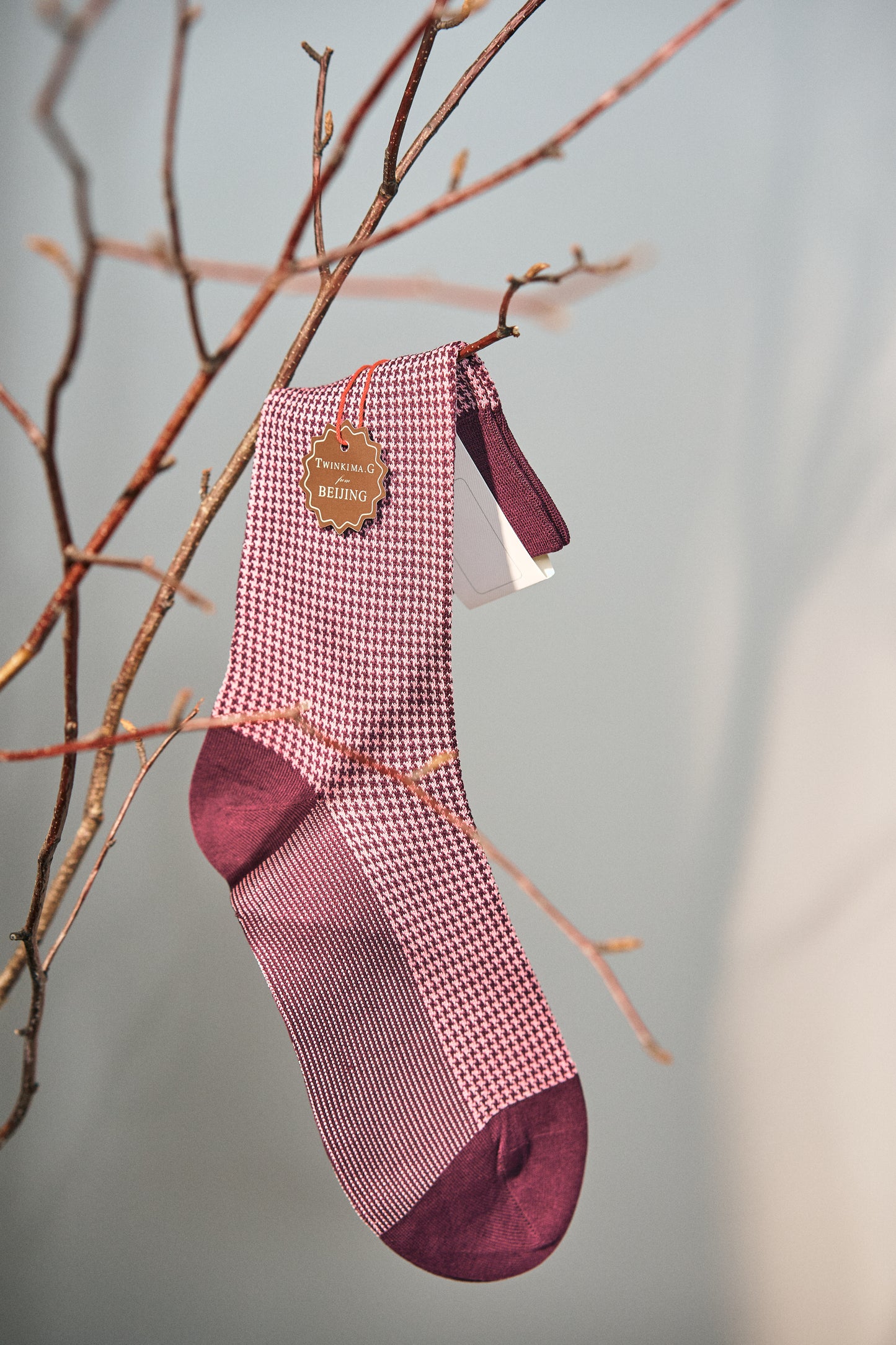 Twinkima.G - Houndstooth Socks - Purple/Cream (Mid-Calf)