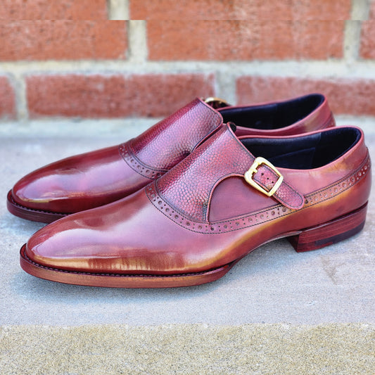 The Last Shoemaker - Single Monk Strap II - Burgundy Calf/Grain - US 7.5