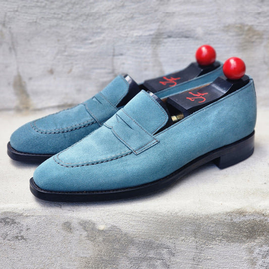 J.FitzPatrick - Suede Penny Loafers - Ocean Blue - US 8
