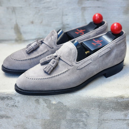 J.FitzPatrick - Suede Tassel Loafers - Light Grey - US 8