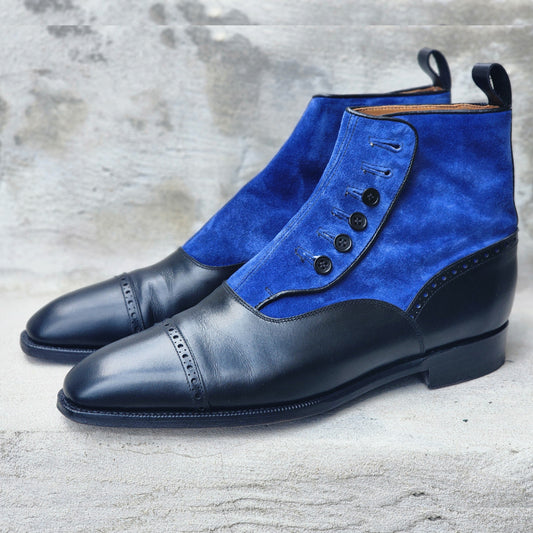J.FitzPatrick - Button Boots - Black Calf/Vivid Blue Suede - US 7.5