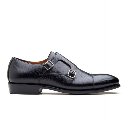 Arnold - Double Monk Strap - Black Hatch Grain
