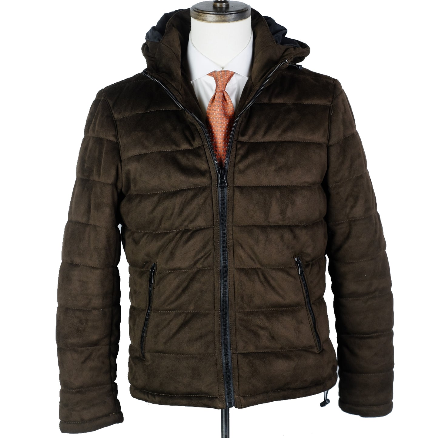 Zara - Faux Suede Puffer Hoodie Jacket