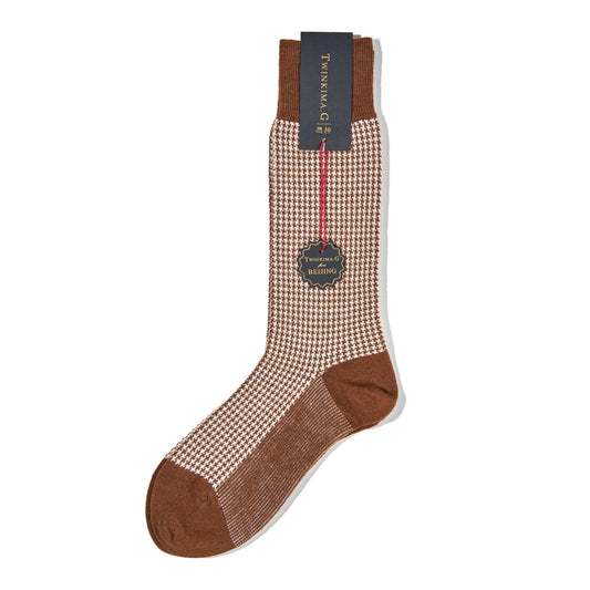 Twinkima.G - Cashmere Blend Socks - Brown/Pearl (Mid-Calf)