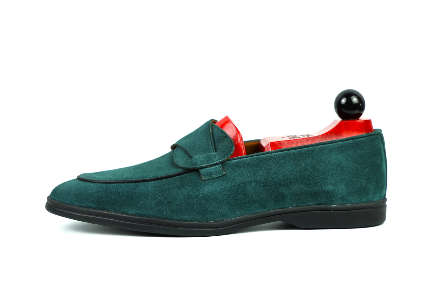 Sandpoint Soft Sole Butterfly Loafer – Deep Teal Suede with Black Piping - PRE SALE