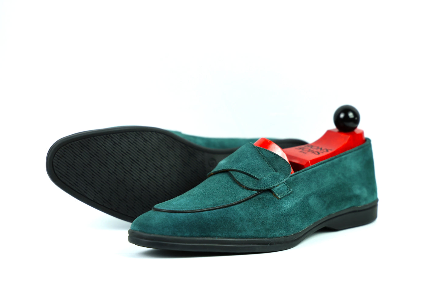 Sandpoint Soft Sole Butterfly Loafer – Deep Teal Suede with Black Piping - PRE SALE