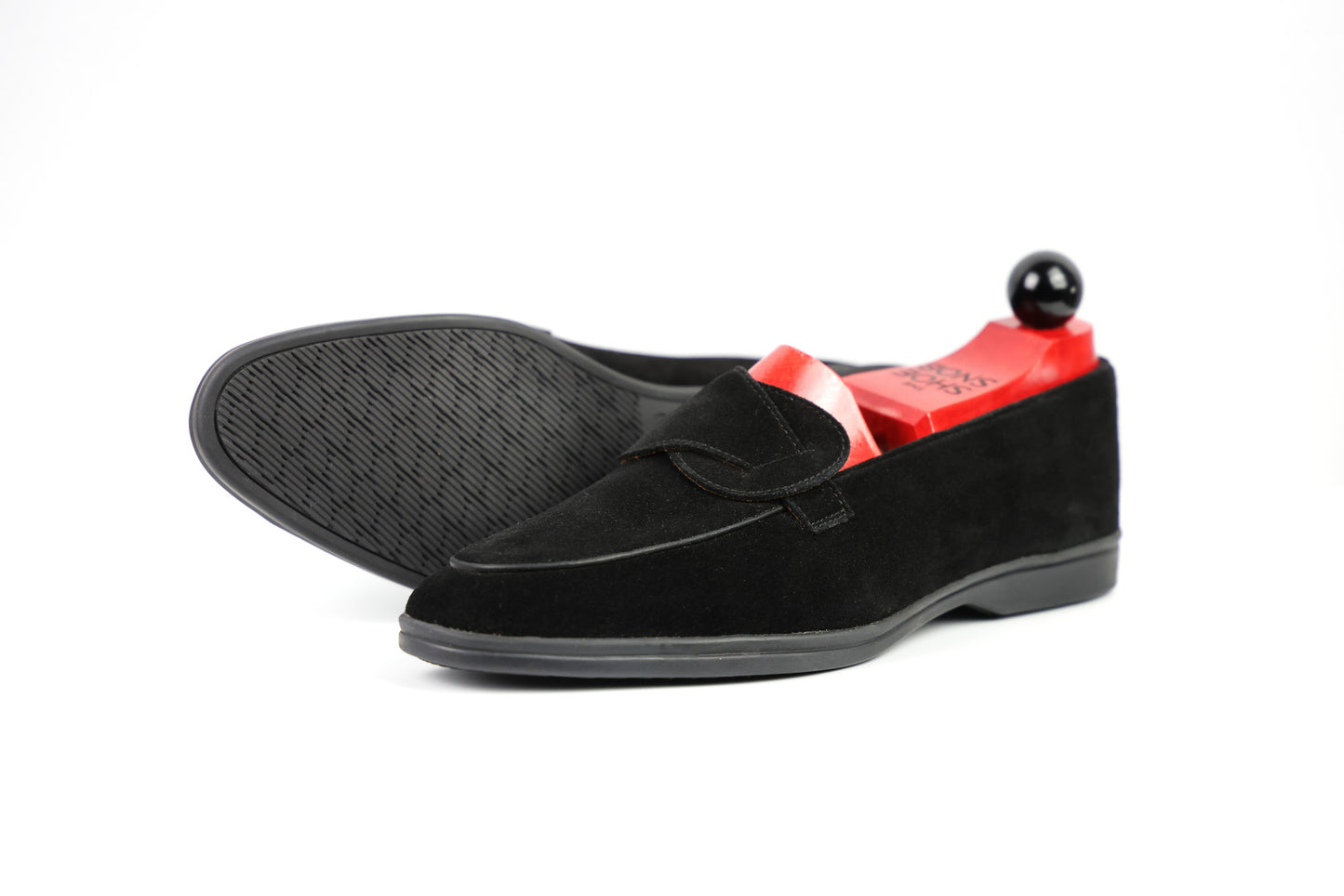 Sandpoint Soft Sole Butterfly Loafer – Black Suede with Black Piping - PRE SALE
