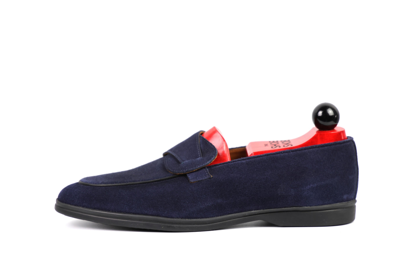 Sandpoint Soft Sole Butterfly Loafer – Navy Suede with Black Piping - PRE SALE