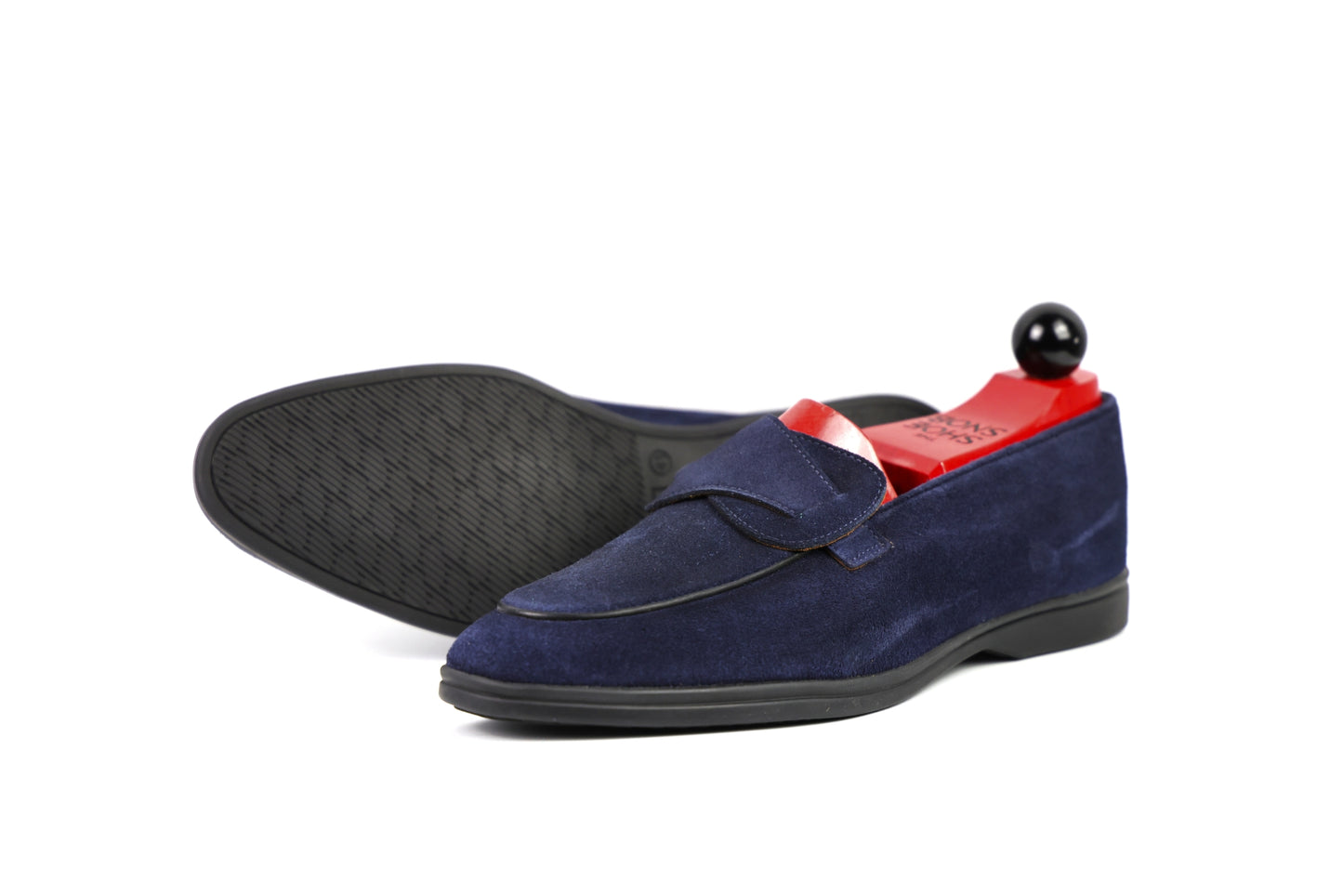 Sandpoint Soft Sole Butterfly Loafer – Navy Suede with Black Piping - PRE SALE