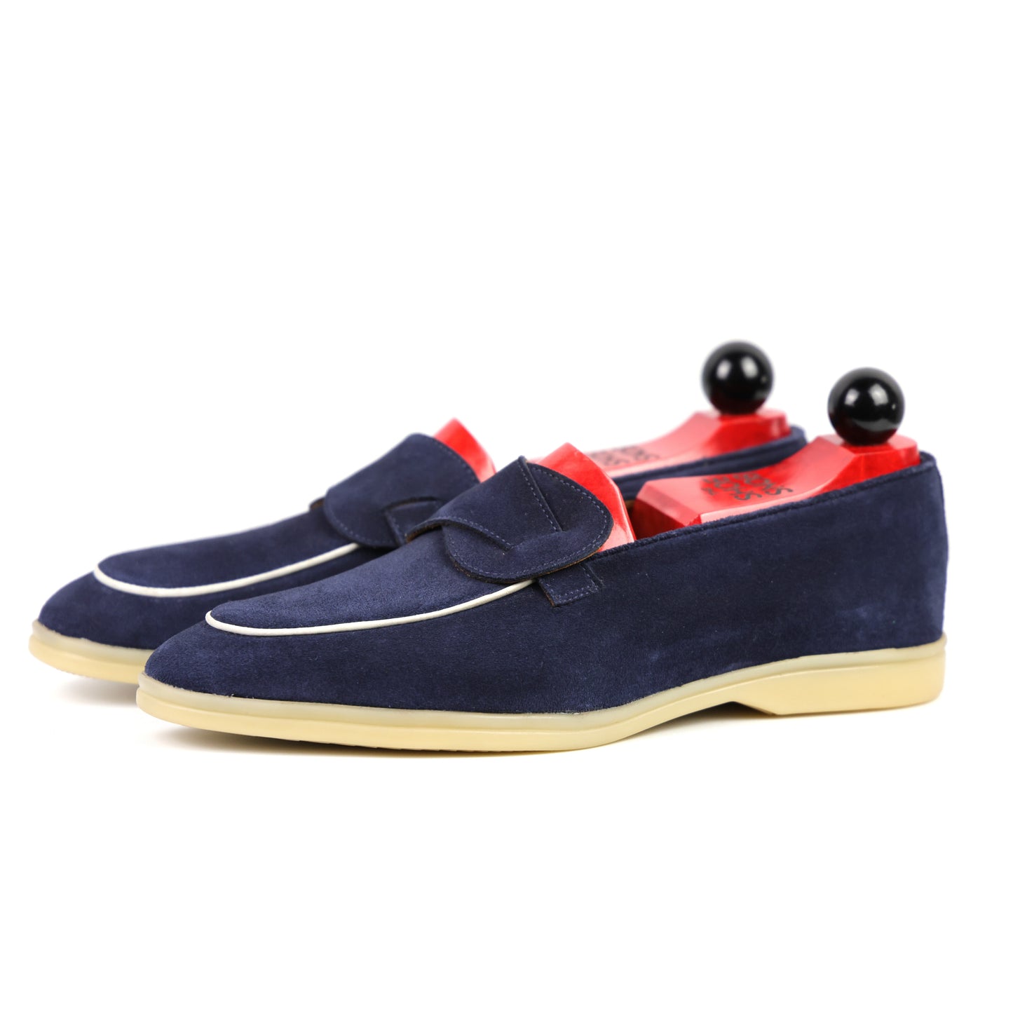 Sandpoint Soft Sole Butterfly Loafer – Navy Suede with White Piping - PRE SALE