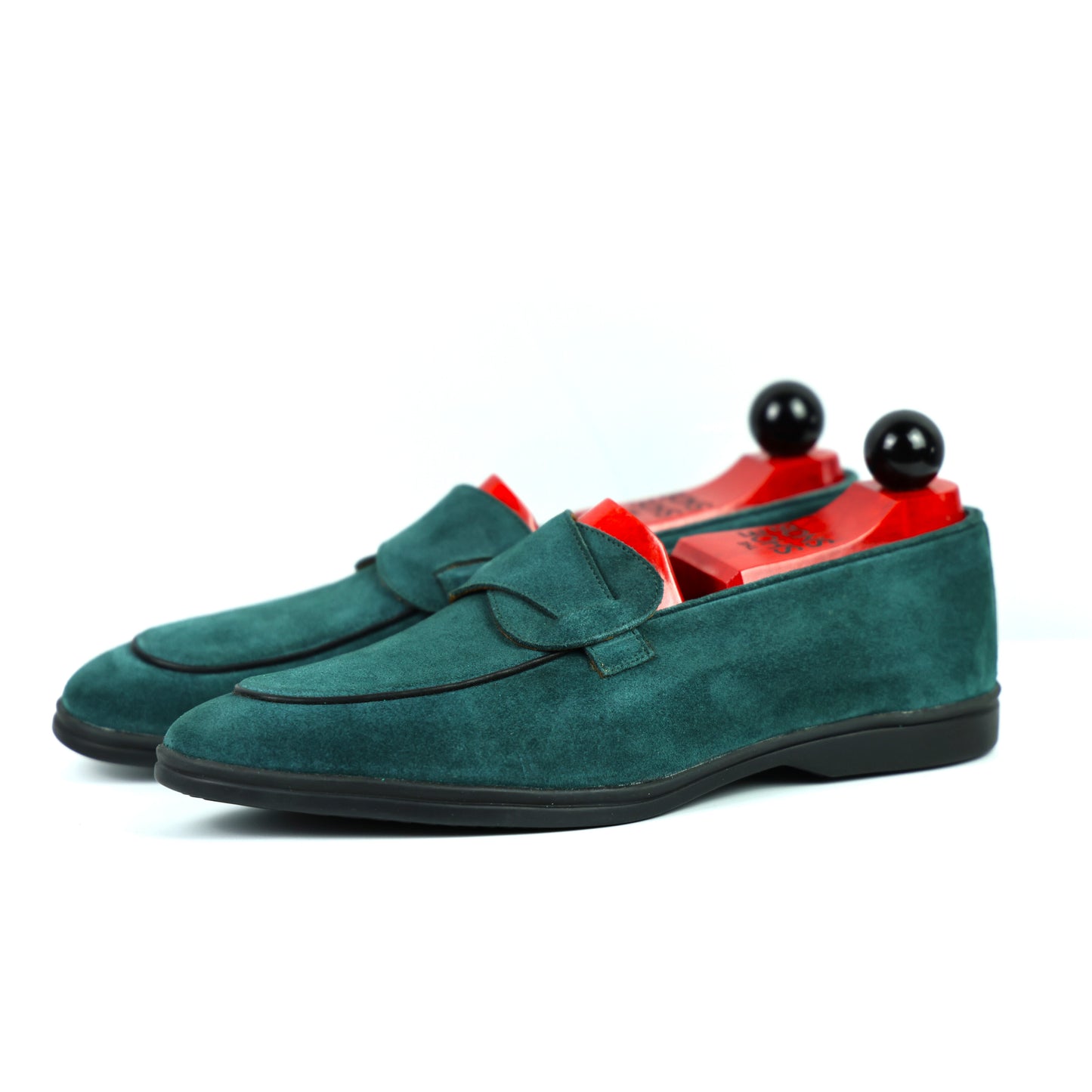 Sandpoint Soft Sole Butterfly Loafer – Deep Teal Suede with Black Piping - PRE SALE
