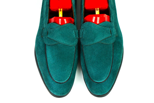 Sandpoint Soft Sole Butterfly Loafer – Deep Teal Suede with Black Piping - PRE SALE