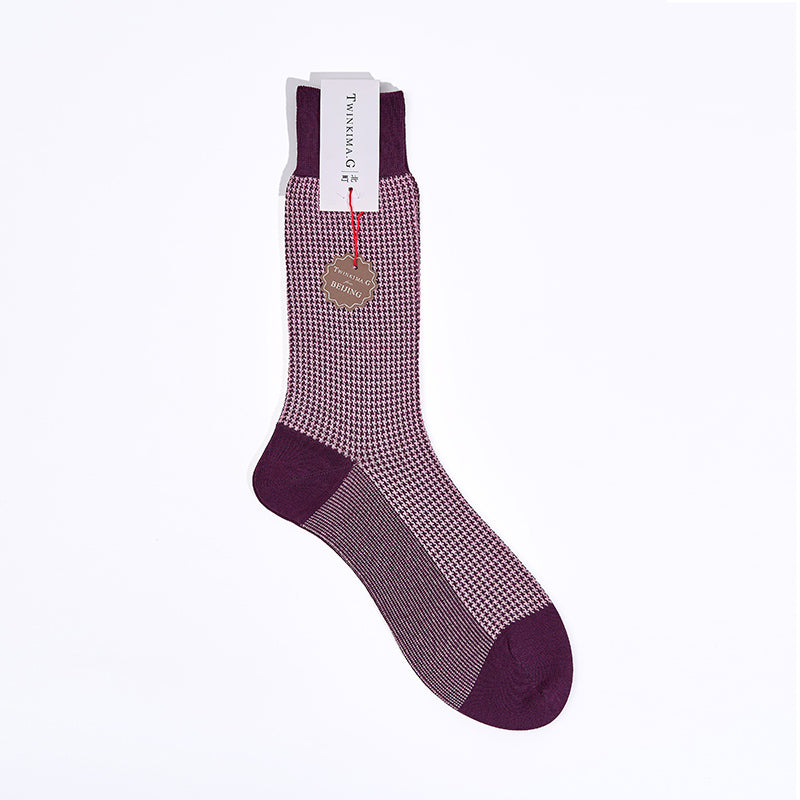 Twinkima.G - Houndstooth Socks - Purple/Cream (Mid-Calf)
