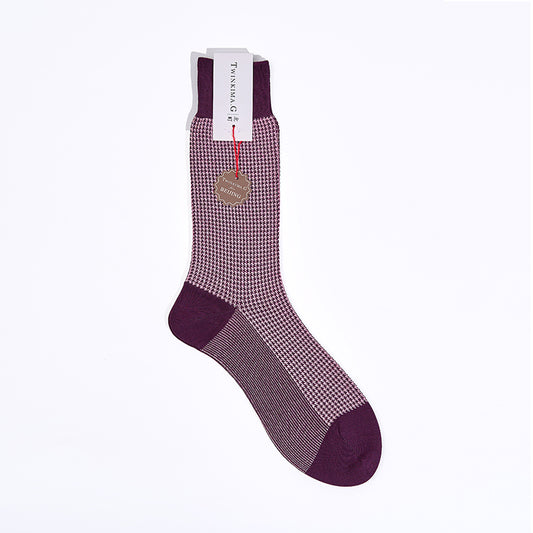 Twinkima.G - Houndstooth Socks - Purple/Cream (Mid-Calf)
